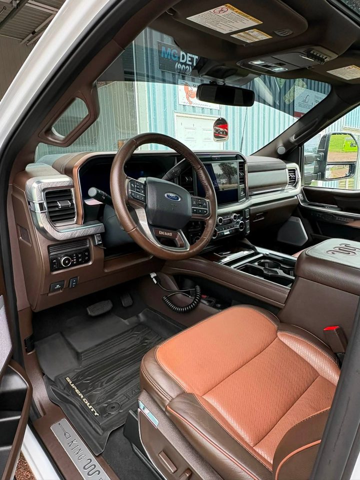 interior F-350 king ranch tan leather, detailed by MG Detailing